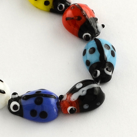 Honeyhandy Ladybug Handmade Lampwork Beads Strands, Mixed Color, 15x10x7mm, Hole: 1.5mm, about 20pcs/strand, 11.8 inch
