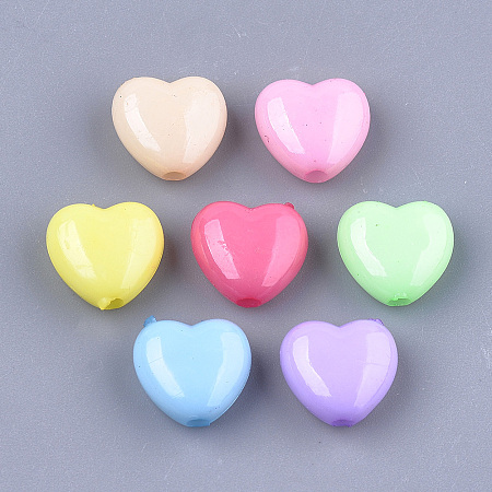 Honeyhandy Opaque Solid Color Acrylic Beads, Heart, Mixed Color, 10x11x5.5mm, Hole: 1.6mm