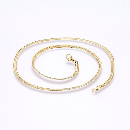 Honeyhandy Vacuum Plating 304 Stainless Steel Herringbone Chain Necklaces, with Lobster Claw Clasps, Real 18K Gold Plated, 17.7 inch(45cm), 3mm