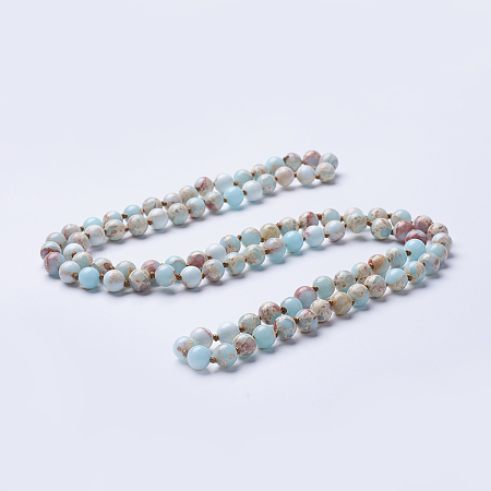 Honeyhandy Natural Regalite/Imperial Jasper/Sea Sediment Jasper Beaded Necklaces, Round, Dyed & Heated, Pale Turquoise, 36 inch(91.44cm)