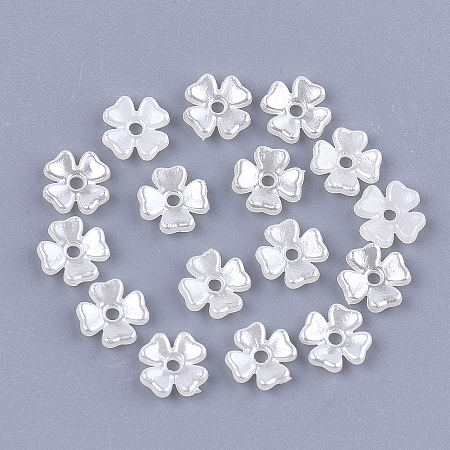 ARRICRAFT 4-Petal ABS Plastic Imitation Pearl Bead Caps, Flower, Creamy White, 6.5x6.5x1.5mm, Hole: 1.2mm, about 400pcs/10g