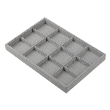Honeyhandy Jewelry Display Trays, Velvet and Wood, Cuboid, Silver, 350x240x30mm
