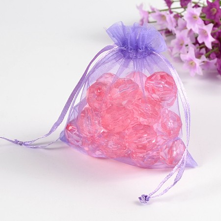 Honeyhandy Organza Gift Bags, with Drawstring, Rectangle, Lilac, 12x10cm