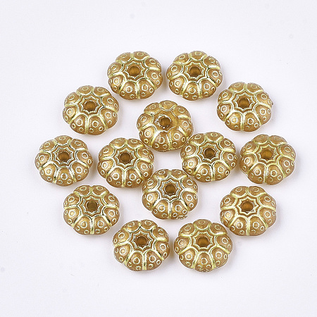 Honeyhandy Plating Acrylic Beads, Metal Enlaced, Flower, Goldenrod, 10.5x4mm, Hole: 1.8mm