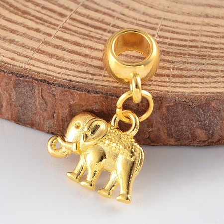 Honeyhandy Elephant Alloy European Dangle Charms, Large Hole Pendants, Golden, 24x14x3mm, Hole: 4.5mm