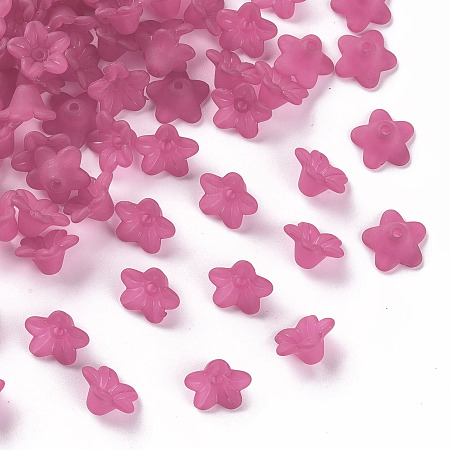 Honeyhandy Transparent Acrylic Beads, Flower, Frosted, Deep Pink, 10x5mm, Hole: 1mm, about 420pcs/50g