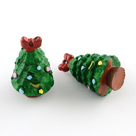 Arricraft Christmas Tree Resin Pendants, with Iron Findings, Platinum, DarkGreen, 37x22x22mm, Hole: 1.5mm