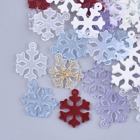 Honeyhandy Resin Pendants, Mixed Style, Christmas, Snowflake, Mixed Color, 19.5x14.5x1.5mm, Hole: 1mm