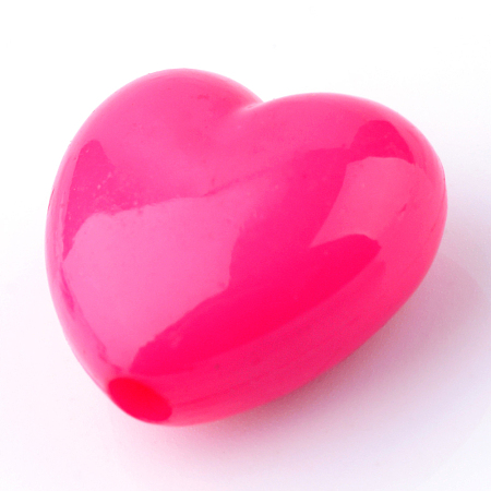 Honeyhandy Opaque Acrylic Beads, Heart, Deep Pink, 12x14.5x5.5mm, Hole: 1.5mm