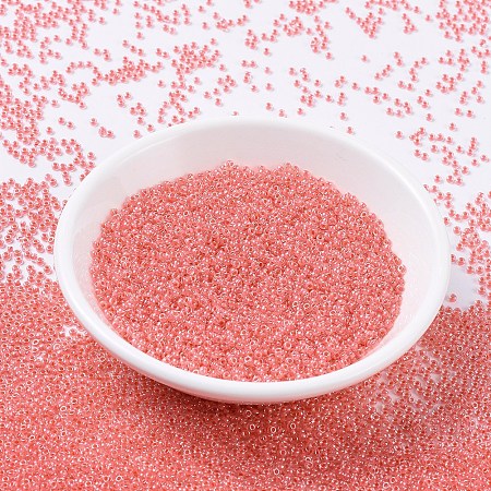 MIYUKI Round Rocailles Beads, Japanese Seed Beads, 11/0, (RR204) Coral Lined Crystal, 2x1.3mm, Hole: 0.8mm, about 1111pcs/10g