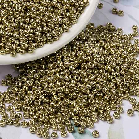 MIYUKI Round Rocailles Beads, Japanese Seed Beads, 8/0, (RR4204) Duracoat Galvanized Champagne, 3mm, Hole: 1mm, about 422~455pcs/10g