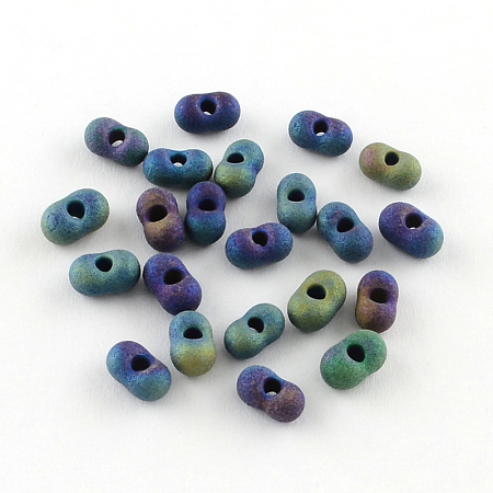 MGB Matsuno Glass Beads, Peanut Japanese Seed Beads, Farfalle Butterfly Beads, Matte Plated Glass Seed Beads, Blue Plated, 6x4x3mm, Hole: 1mm, about 150pcs/20g