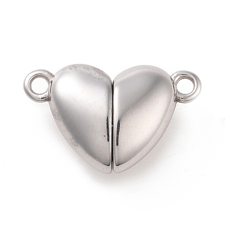 Honeyhandy 316 Surgical Stainless Steel Magnetic Clasps with Loops, Heart, Stainless Steel Color, 10.5x17x5.5mm, Hole: 1.5mm