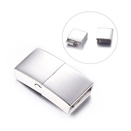 Honeyhandy 304 Stainless Steel Magnetic Clasps, Rectangle, Stainless Steel Color, 22x12x5mm, Hole: 3x10mm