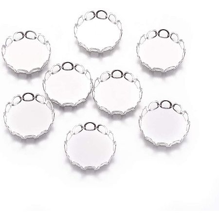 UNICRAFTALE 50pcs 15mm Stainless Steel Lace Edge Bezel Cups Flat Round Tray Settings Metal Cabochon Settings for DIY Jewelry Necklace Making 16x3mm