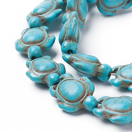 Honeyhandy Synthetic Turquoise Beads Strands, Dyed, Sea Turtle, Turquoise, 17.5~18x14~14.5x7.5mm, Hole: 1.5mm, about 23pcs/strand, 15.15 inch(38.5cm)