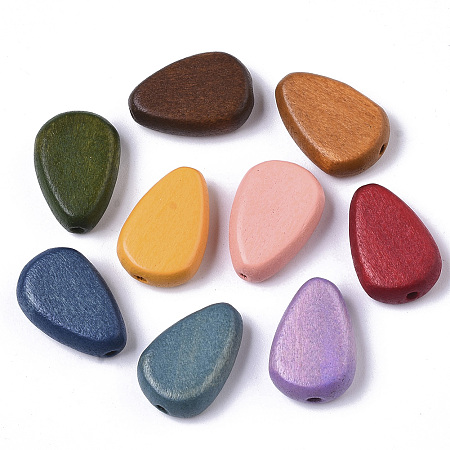 Honeyhandy Painted Natural Wood Beads, Teardrop, Mixed Color, 18x12x5.5mm, Hole: 1.5mm