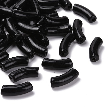 Honeyhandy Opaque Acrylic Beads, Curved Tube, Black, 34.5x13x11mm, Hole: 3.5mm