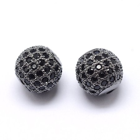 NBEADS 10PCS 6mm Rack Plating Brass Cubic Zirconia Round Gunmetal Beads Black Crystal Cubic Zirconia Round Beads Bracelet Connector Charms Beads for Jewelry Making