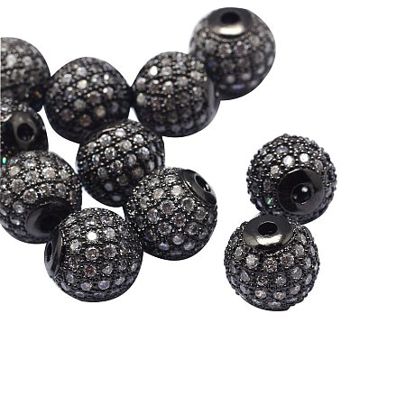 NBEADS 10PCS 8mm Rack Plating Brass Cubic Zirconia Round Gunmetal Beads Clear Crystal Cubic Zirconia Round Beads Bracelet Connector Charms Beads for Jewelry Making
