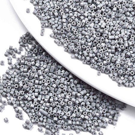 FGB 11/0 Glass Bugle Beads, Cylinder, Uniform Seed Bead Size, Baking Paint, Gray, 1.5x1mm, Hole: 0.5mm, about 2000pcs/10g