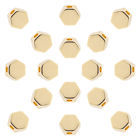 SUPERFINDINGS Brass Beads, Hexagon, Golden, 6x7x3mm, Hole: 1.8mm; 30pcs/box