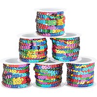 Pandahall Elite 6 Rolls 6mm Colorful Sequins Roll Flat Sequin Strip String Paillette Ribbon Trim Spool for Embellishments Dress Headband Costume DIY Sewing Project, About 5m/roll