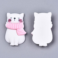 Honeyhandy Resin Cabochons, Cat in the Scarf, White, 34x21x6mm