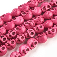 Honeyhandy Synthetic Howlite Beads, Dyed, Halloween, Skull, Deep Pink, 10x8x9.5mm, Hole: 1mm, about 40pcs/strand, 15.7 inch
