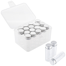 Glass Bottles Bead Containers, with Aluminium Screw Caps, Clear, 59~60x22mm, Hole: 14mm; Capacity: 14ml, 17pcs/box