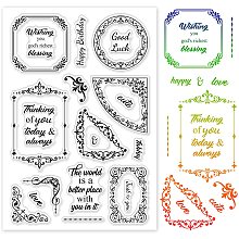 GLOBLELAND Frame Border Blessing Words TPR Clear Stamps with Acrylic Board Corner Transparent Stamp for Card Making DIY Scrapbooking Photo Album Decor Paper Craft