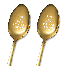 GLOBLELAND 2Pcs I Like Coffee and Maybe 3 People Spoon with Gift Box Golden Stainless Steel Table Spoons for Friends Families Festival Christmas Birthday Wedding, 7.2''