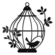 CREATCABIN Bird Metal Wall Art Birdcage Wall Decor Black Wall Sculptures Decorative Hanging Plaques Ornaments Iron Abstract for Home Living Room Kitchen Bathroom Bedroom Housewarming Office 11.8 Inch