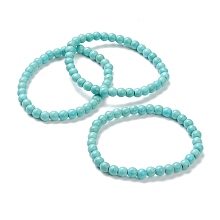 Honeyhandy Synthetic Turquoise Beaded Stretch Bracelets, Round, Beads: 6~6.5mm, Inner Diameter: 2-1/4 inch(5.55cm)