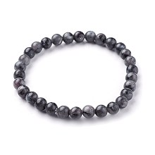 Honeyhandy Natural Larvikite Beads Stretch Bracelets, Round, 1-7/8 inch~2-1/8 inch(4.9~5.3cm), Beads: 6~7mm