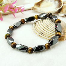 Honeyhandy Round Natural Tiger Eye Stretch Bracelets, with Non-Magnetic Synthetic Hematite Beads and Elastic Cord, 50mm