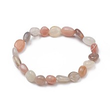 Honeyhandy Natural Multi-Moonstone Stretch Beaded Bracelets, Tumbled Stone, Nuggets, 1-7/8 inch~2-1/8 inch(4.8~5.5cm), Beads: 6~15x6~11x3~11mm