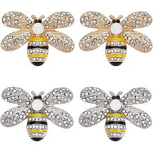 GORGECRAFT 4PCS Bee Rhinestone Alloy Buttons 2 Colors Crystal Embellishments Metal Shank Sewing Coat Buttons Embellishments DIY Crafts for Shoes Clothing Bags Hair Dress Accessories