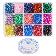 PandaHall Elite About 3450pcs 15 Color 4mm Round Spray Painted Crackle Glass Beads Assortment Lot with Crystal Elastic Thread (0.8mm; 5m/roll)