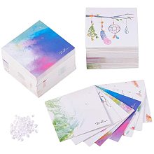 PandaHall 160pcs 8 Colors Necklace & Earring Display Cards, Feather/Umbrella Rectangle Display Cards with 200pcs Plastic Ear Nuts, 59~60x59~60x0.5mm