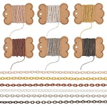 PandaHall Elite 6 Colors Necklace Chains for Jewelry Making, 32yard Iron Cable Chains with Spool Flat Oval Cross Chain Cable Link Chain for DIY Craft Necklace Bracelet Making