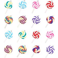 NBEADS 32 Pcs 8 Colors Polymer Clay Lollipop Pendants, Handmade Pendant Charms for DIY Crafts Making