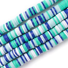 Honeyhandy Handmade Polymer Clay Beads Strands, for DIY Jewelry Crafts Supplies, Heishi Beads, Disc/Flat Round, Turquoise, 6x0.5~1mm, Hole: 1.8mm, about 290~320pcs/strand, 15.75 inch~16.14 inch(40~41cm)