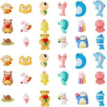 SUPERFINDINGS 36Pcs 18 Styles Opaque Animal Resin Cabochons with 80Pcs Acrylic Double-Sided Glue Point Dots Cute Cartoon Fish Tortoise Sea Horse Slime Charms Undrill Flatback Embellishments