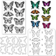 GLOBLELAND 4Pcs Layered Butterfly Silicone Clear Stamps Metal Animal Cutting Die Cuts Paint Craft Stencils Template for Card Making and DIY Embossing Scrapbooking Craft Decor