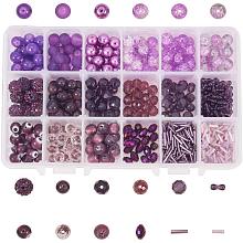 NBEADS 365pcs Rondelle Purple Glass Beads with 20g Tube Blue Glass Beads 6mm 8mm 9mm 10mm for Jewellery Making with Container Box