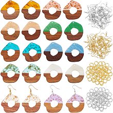 OLYCRAFT 100pcs Irregular Circle Resin Wooden Earring Pendants Resin Walnut Wood Earring Makings Kit Wood Earring Accessories with Earring Hooks Jump Rings for Necklace Jewelry Making - 10 Styles