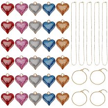 Pandahall Elite Heart Pendants DIY Kit, 40pcs Enamel Heart Pendants Zinc Alloy Colorful Heart Charms with 5pcs 19cm Steel Bracelet 10pcs 45cm Necklace Chain for Vanlentine's Day Heart Gift Jewelry