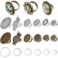 SUNNYCLUE 12Pcs Cabochon Ring Setting Blank Ring Setting Oval Adjustable Ring Component Flower Vintage Finger Ring Blanks Adjustable Ring Settings Blank Rings for Jewelry Making Kits DIY Crafts