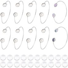 UNICRAFTALE 10Pcs Cabochon Cuff Bangle Setting 304 Stainless Steel Blanks Bangle Bracelets with 20Pcs Transparent Glass Cabochons 12mm Flat Round Tray Cuff Bangle DIY Jewelry Accessories